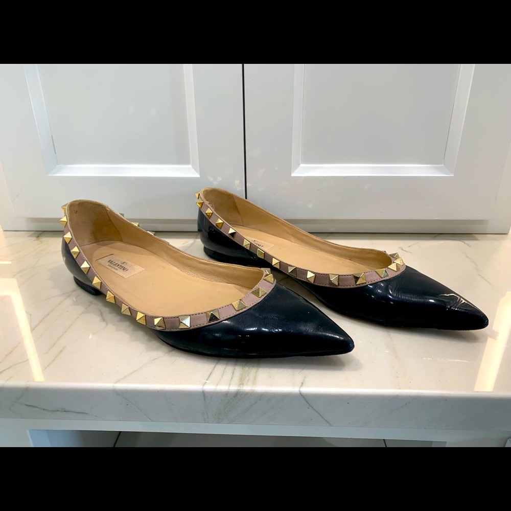 Valentino Garavani 38.5 Rockstud Ballerina Black